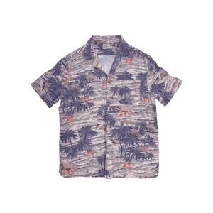 FAHERTY Kona Camp Shirt Mens M Blue Tropical Palm Print Button Up MWU2243